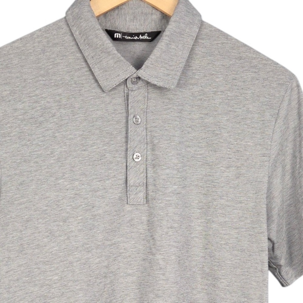 TravisMathew Polo Shirt Mens Medium Gray Short Sleeve Golf Cotton Stretch Casual
